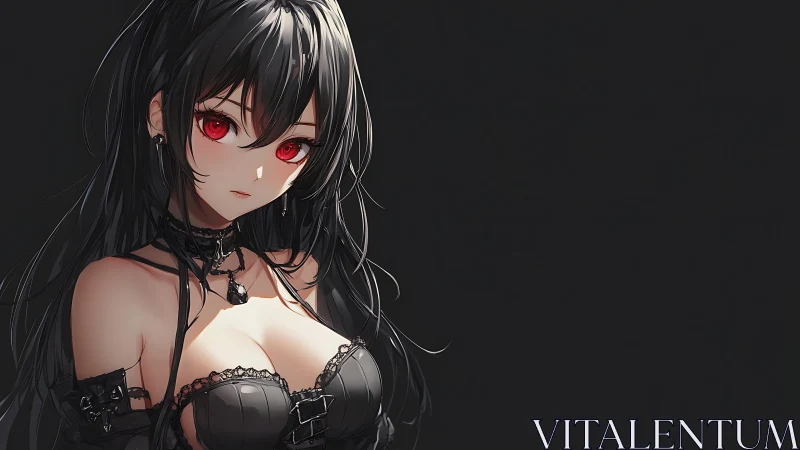 Dark haired anime woman in black gothic lingerie portrait