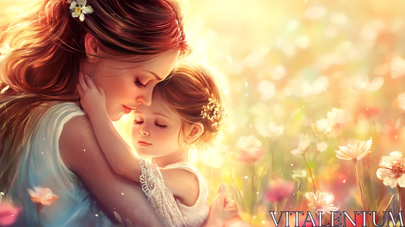 Golden Moment: Mother and Child in Blooming Light