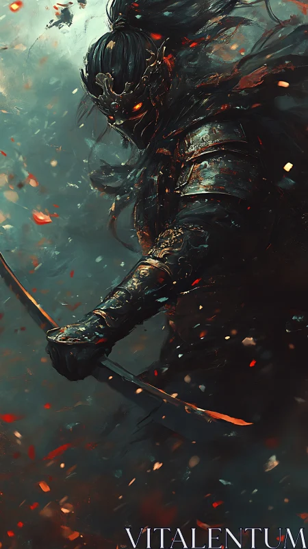 Dark archer warlord in infernal armor, dynamic digital painting.