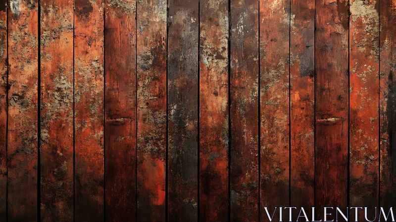 Rust-kissed wooden planks glow with weathered ember tones.