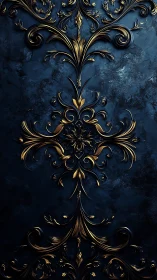Ornate gold baroque filigree emerges from textured blue marble