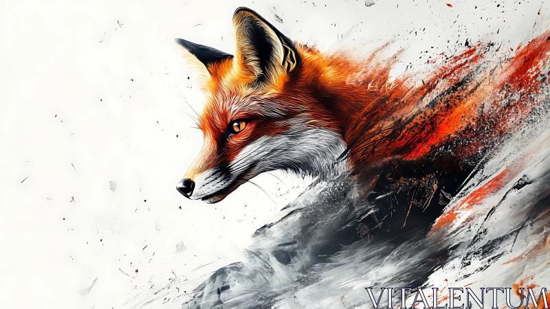 Fox portrait dissolves into dynamic abstract paint streaks