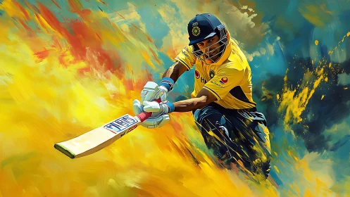 Color storms swirl as a cricket batter carves a blazing drive