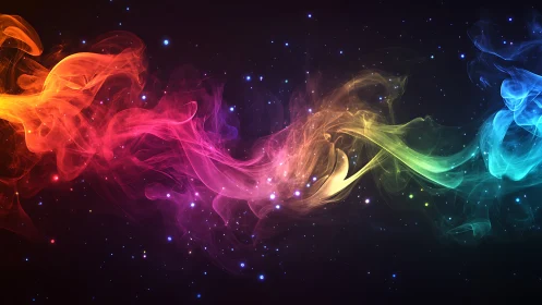 Multicolor luminous smoke-like band on dark starfield background.