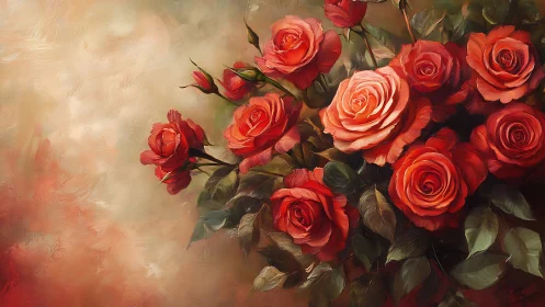Red Rose Botanical Study Rendered in Oil with Luminous Atmospheric Backgrounding
