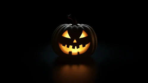 Glowing jack o lantern rendered with high contrast volumetric lighting