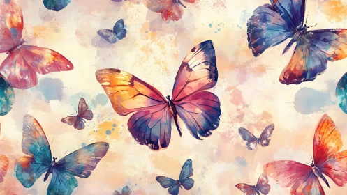 Watercolor butterflies drift across a dreamy pastel sky.
