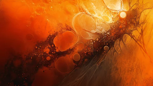 Vivid Abstract Orange and Black Fluid Art with Organic Patterns.