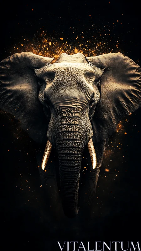 Majestic elephant portrait emerges from incandescent particles