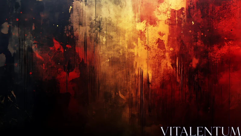 Abstract fiery grunge background with dripping textures and bold colors.