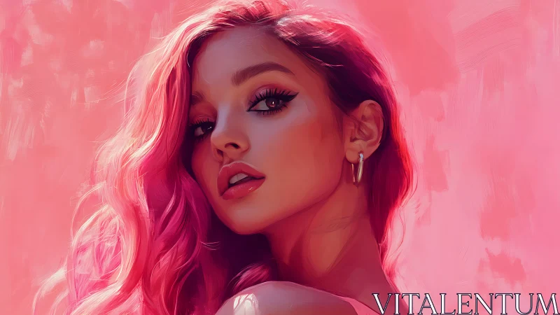 Digital portrait of young woman with vivid pink hair.