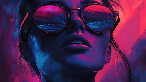 Neon twilight gaze with ocean dreams mirrored in shades.