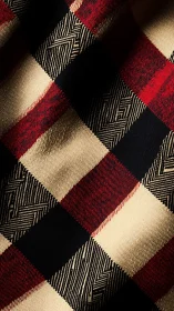 Bold Argyle Pattern Weaves Through Cream, Red, and Black Plaid Fabric