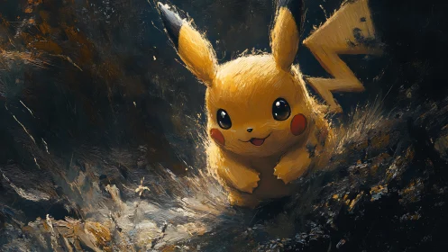 Painterly Pikachu rendered in dramatic chiaroscuro brushwork