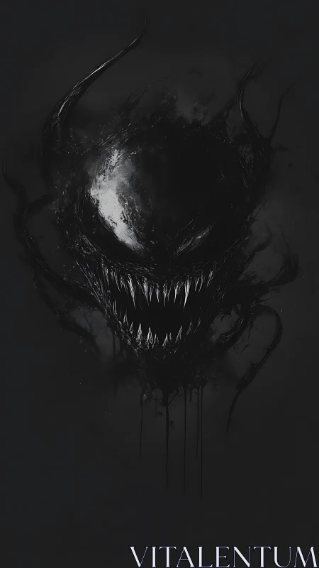 Haunting inky monster grin emerging from deep shadows.