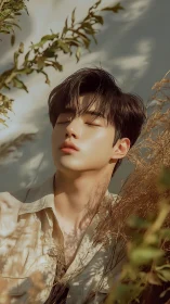 Sun-drenched daydreamer resting in honeyed garden hush.