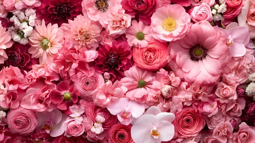 Pink Floral Abundance: Dense Layered Flower Composition.