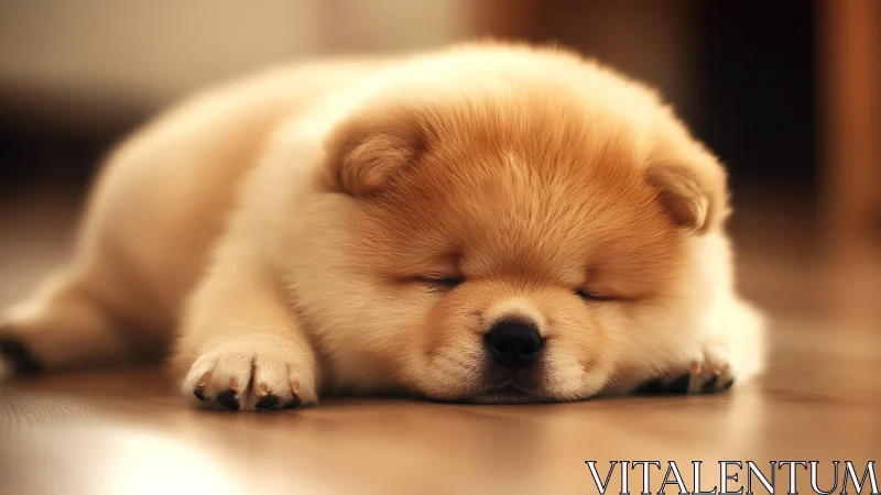 Photorealistic close-up of sleeping puppy in warm soft focus.