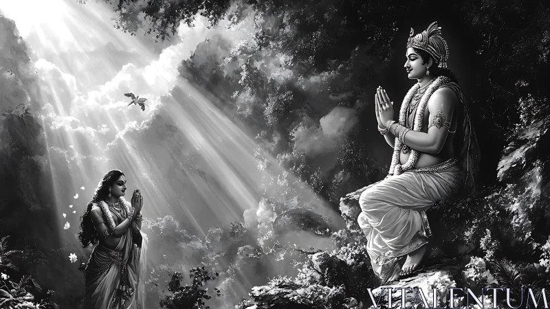 Sacred forest meeting glows with gentle divine sunlight