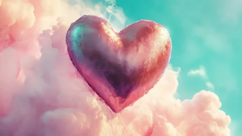 Iridescent Heart Suspended in Pastel Clouds.