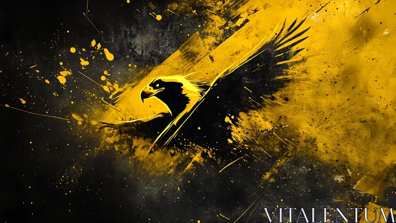 Rising ember eagle explodes from shadow in molten gold storm.