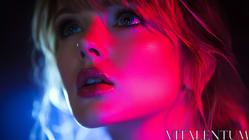 Neon-lit portrait captures a woman in intense cinematic wonder
