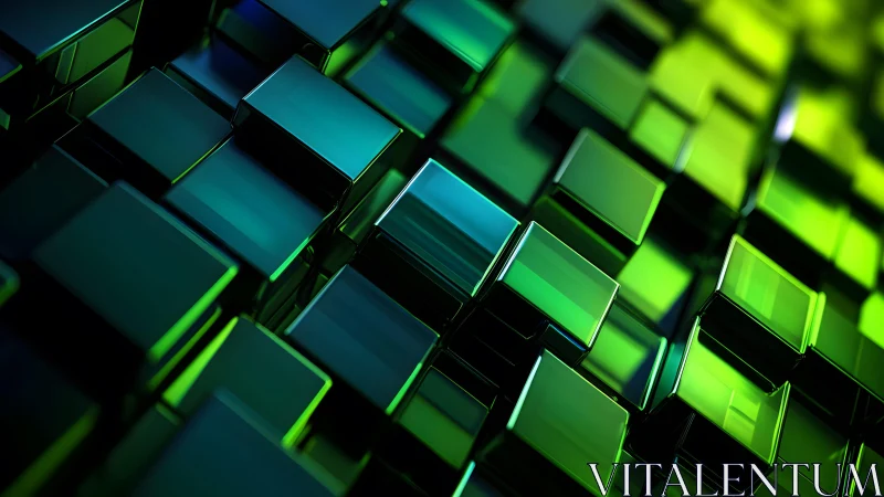 Abstract 3D Green and Blue Cubes Pattern, Futuristic Digital Art.
