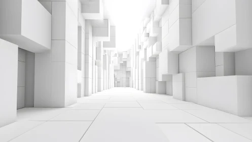 Futuristic white geometric hallway with abstract minimalist style.