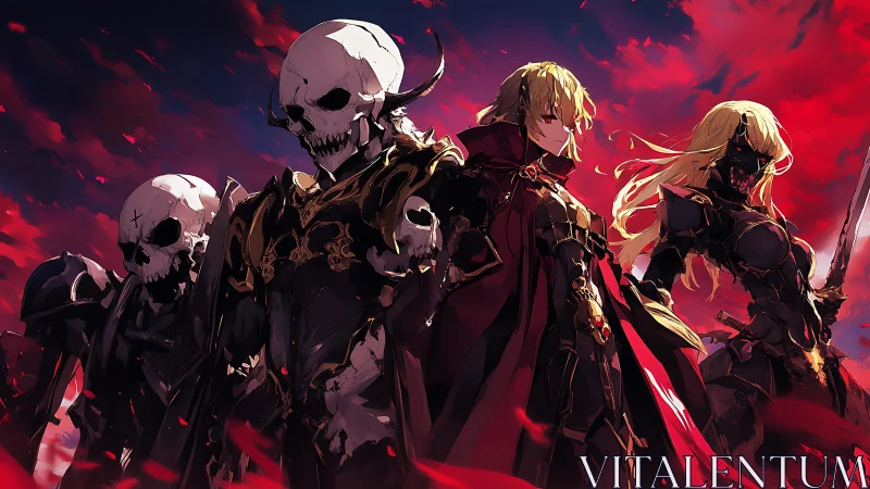 Undead knights advance under a crimson stormlit sky.