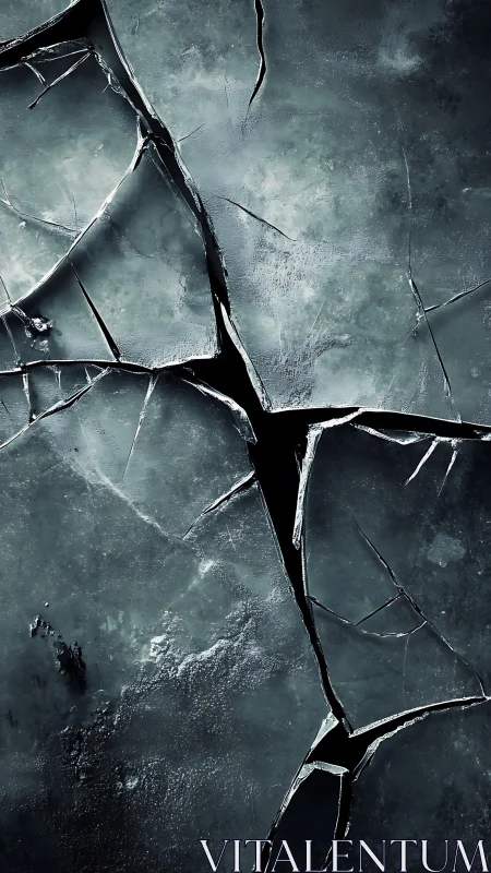 Cracked dark ice surface shows deep intersecting fractures