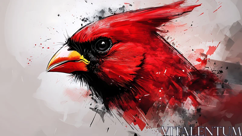 Crimson cardinal profile in dynamic digital brushwork portrait.