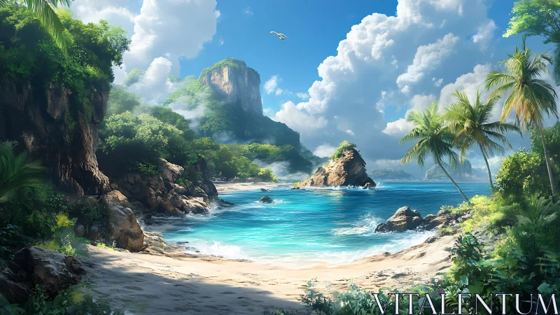 Tropical coastal landscape with limestone cliffs and turquoise waters