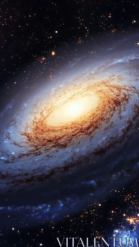Spiral galaxy core with luminous stellar disk and dust lanes.