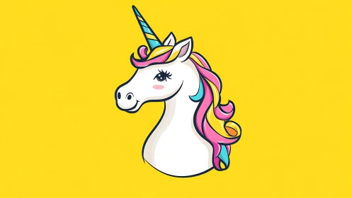 Candy-maned unicorn portrait on bold lemonade sky backdrop.