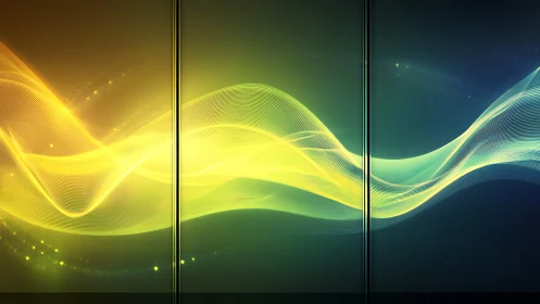 Luminous yellow-green waveform arcs across triptych panels