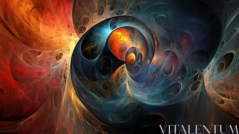 Colorful abstract fractal swirl with glowing center.