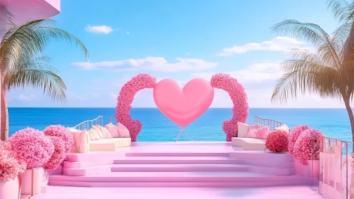 Luxury Beachfront Wedding Pavilion with Floral Heart Installation.