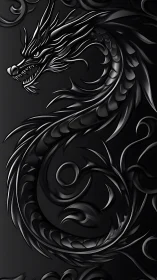 Monochrome embossed dragon relief with high contrast metallic shading