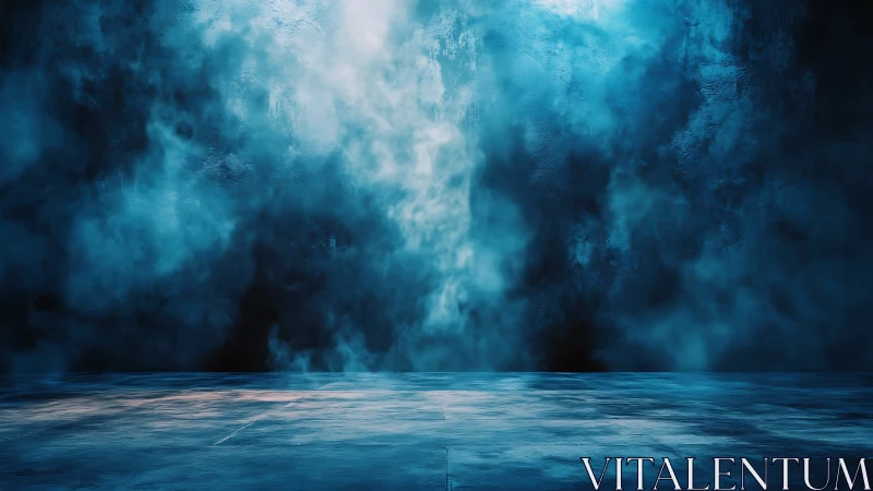 Empty blue mist stage suggests moody cinematic backdrop