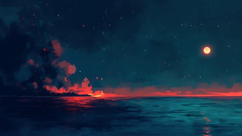 Celestial Fire Meets the Sea: A Breathtaking Cosmic Sunset.