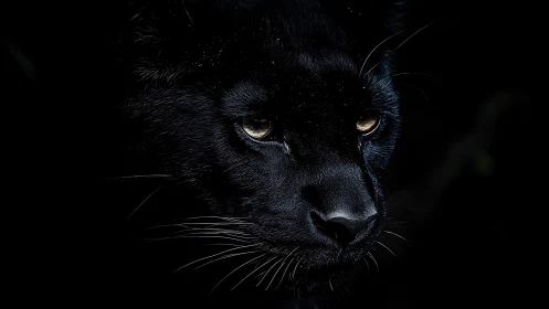 Black Panther Portrait with Luminous Eyes Against Darkness.