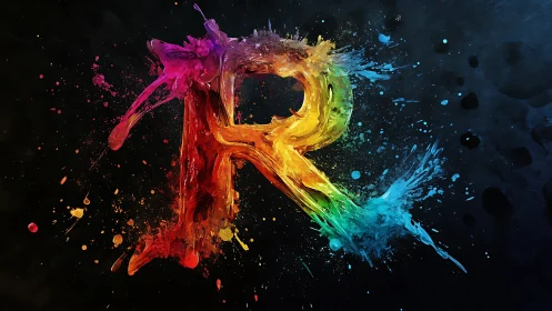 Color-splashed letter R bursts into swirling liquid motion