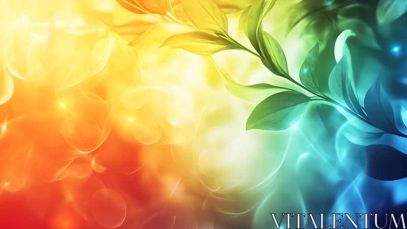 Gradient foliage against multicolored abstract background.