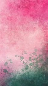 Pink textured wall with green foliage gradient base