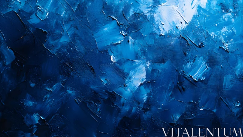 Deep Blue Abstract Oil Painting with Textured Brush Strokes.