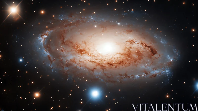 Spiral galaxy core with dust lanes and ionized starforming rim.