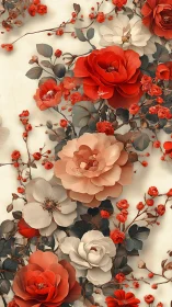Red and Cream Floral Arrangement Against Neutral Background.