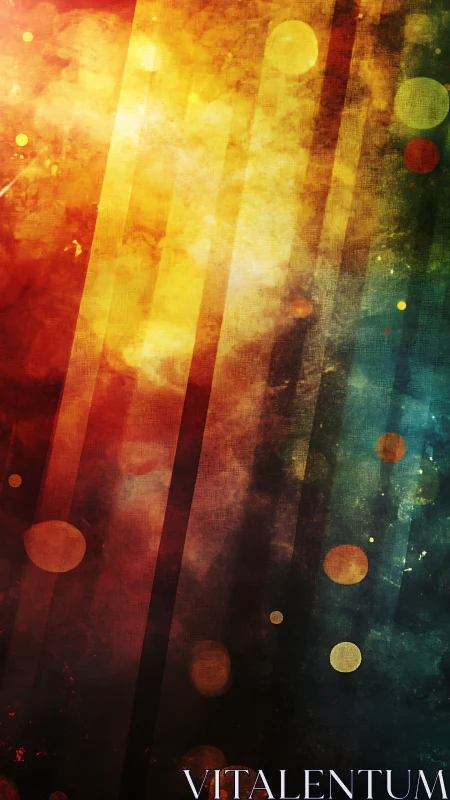 Layered bokeh gradients intersect with textured vertical color bands