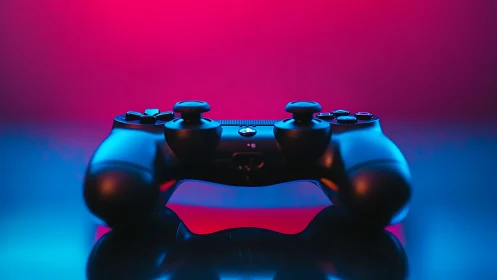 Illuminated Game Controller With Blue and Magenta Neon Lighting