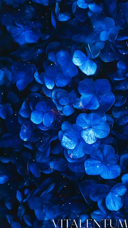 Bioluminescent Blue Hydrangeas in Darkness.